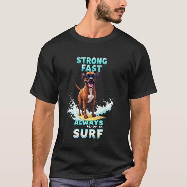 Häftig Boxer Surfar Hund T Shirt (Framsida)