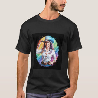 Häftig cowgirl med en imponerande bakgrund t shirt