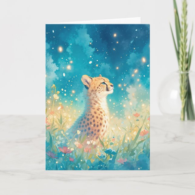 Häftig Gepard Bland Vilda Blommor Kort (Framsida)