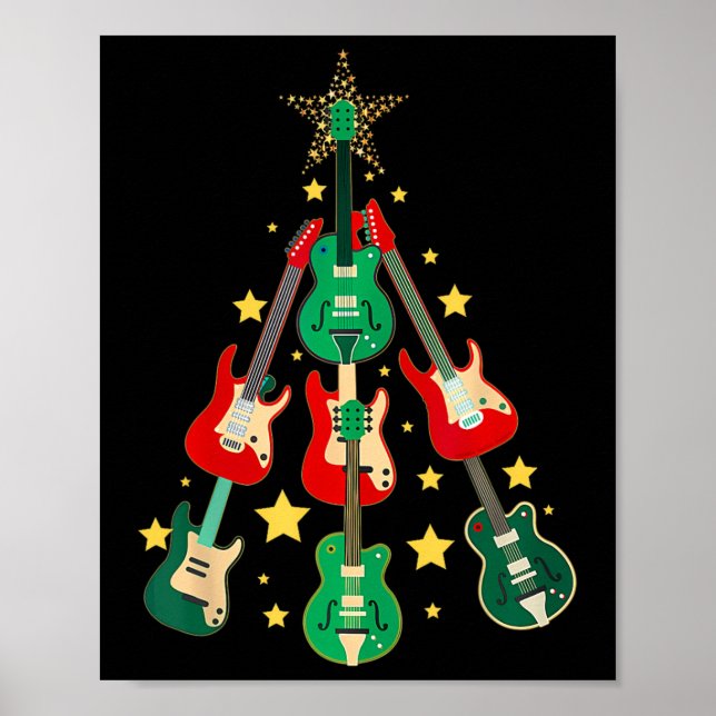 Häftig gitarr julgran gitarrälskare jul poster (Framsidan)
