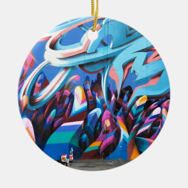 Häftig graffiti-vägg julgransprydnad keramik (Framsidan)