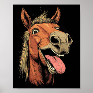 Häftig häst som visar tungan Häst som rider på Hor Poster