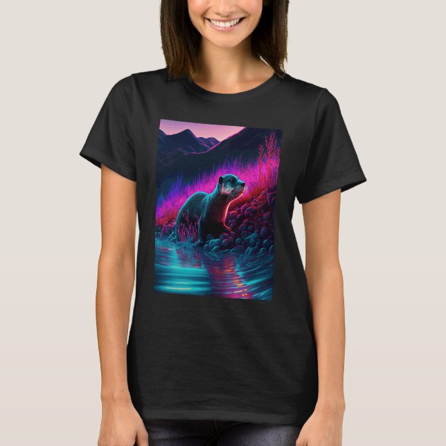 Häftig Havsutter Synthwave Vandrande Utter  1 T Shirt (Framsida)