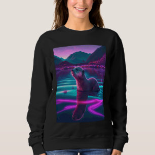 Häftig Havsutter Synthwave Vandrande Utter 2 T Shirt