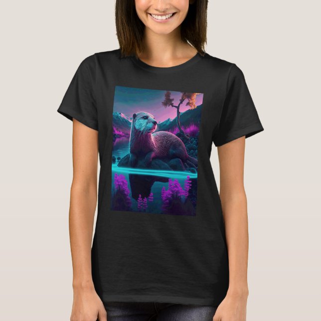 Häftig Havsutter Synthwave Vandrande Utter  3 T Shirt (Framsida)
