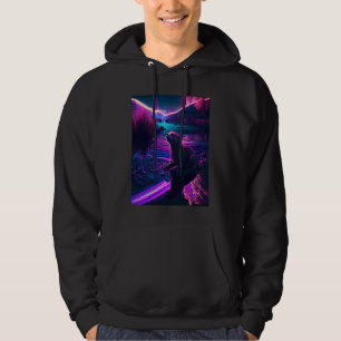 Häftig Havsutter Synthwave Vandrande Utter Hoodie