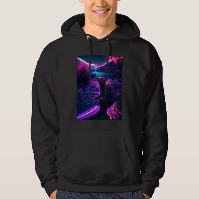 Häftig Havsutter Synthwave Vandrande Utter Hoodie (Framsida)