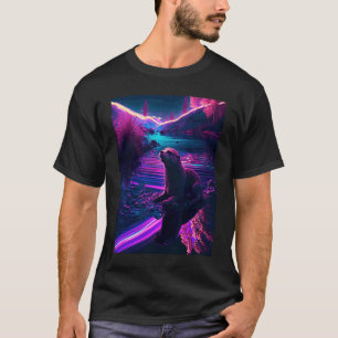 Häftig Havsutter Synthwave Vandrande Utter T Shirt