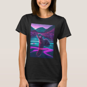 Häftig Havsutter Synthwave Vandring Utter 2 T Shirt