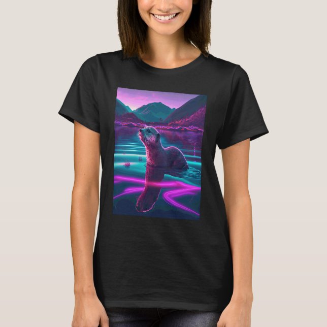 Häftig Havsutter Synthwave Vandring Utter  2 T Shirt (Framsida)