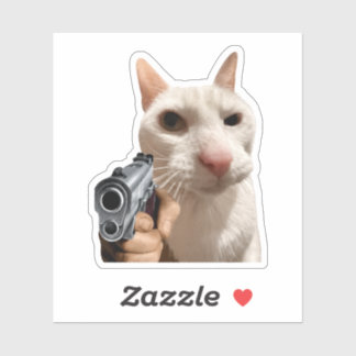 Häftig Katt Med Pistol Roligt Meme Klistermärken