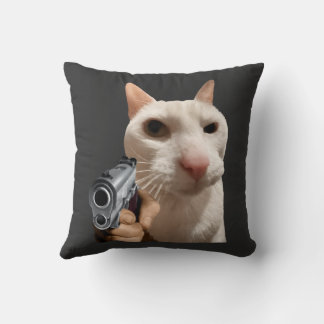 Häftig katt med pistol Roligt meme Kudde
