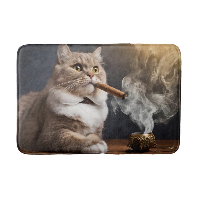 Häftig katt röker cigarr baddräksmatta! badrumsmatta (Framsidan)
