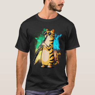 Häftig Katt som Spelar Klarinett Design Hippie Hip T Shirt