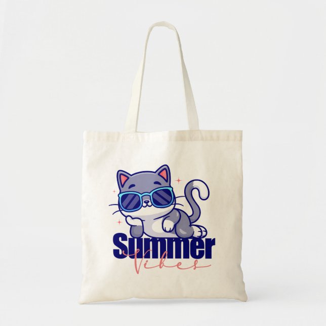 Häftig Katt Sommar Vibes Tygkasse (Framsidan)
