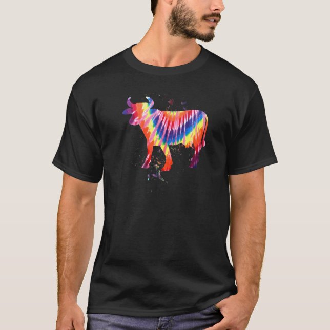 Häftig ko Tie Dye Retroeffekt T Shirt (Framsida)