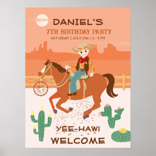 Häftig liten cowboy och häst födelsedagsfest poster