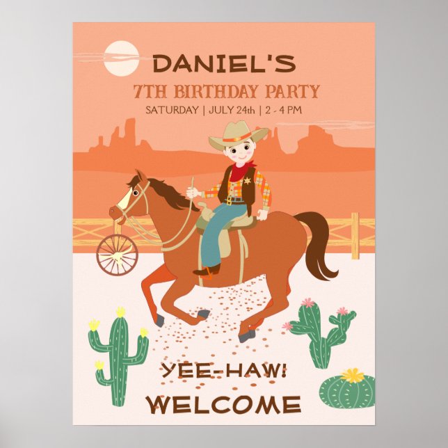 Häftig liten cowboy och häst födelsedagsfest poster (Framsidan)