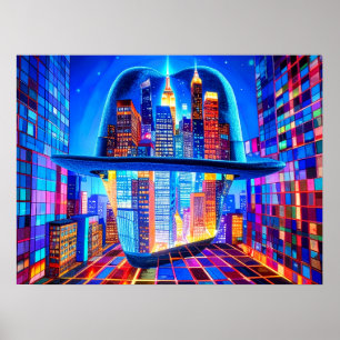 Häftig New York City-hatt på en NYC-skyskraporbalo Poster