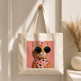 Häftig orange katt i retro prickig bandana jumbo tygkasse