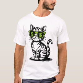 Häftig Pengar Katt med Dollarsymbol Glasögon Vinta T Shirt
