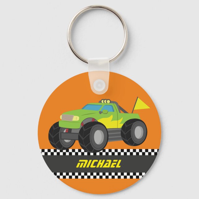 Häftig Racing Green Monster Truck för racerpojkar Nyckelring (Framsida)