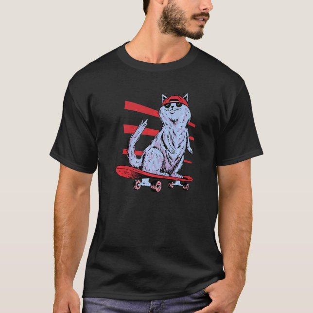 Häftig Retro Skridskoåkare Katt T Shirt (Framsida)