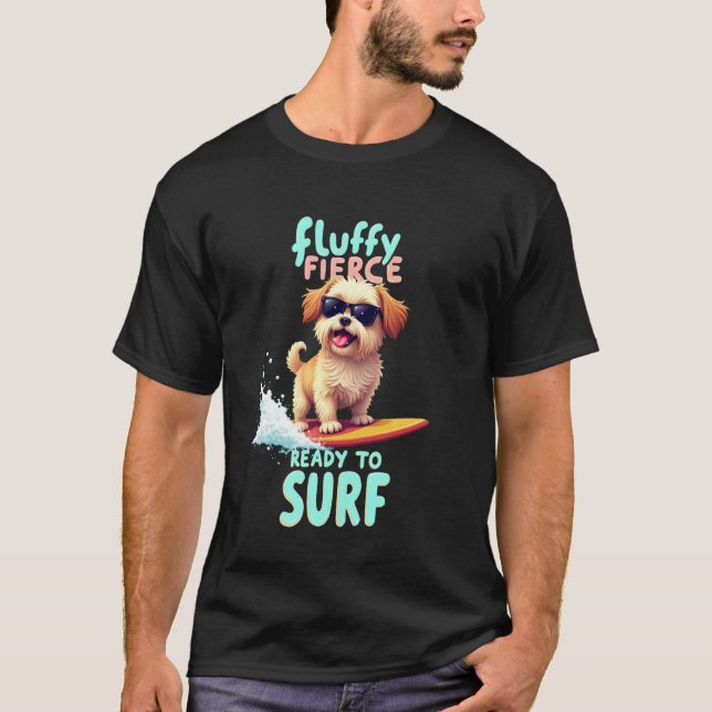 Häftig Shih Tzu Surfande Hund T Shirt (Framsida)