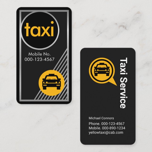 Häftig silver taxiram bilskelett visitkort (Fram/baksida)
