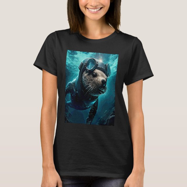 Häftig sjöutterdräkt Scuba dykande utter  1 T Shirt (Framsida)
