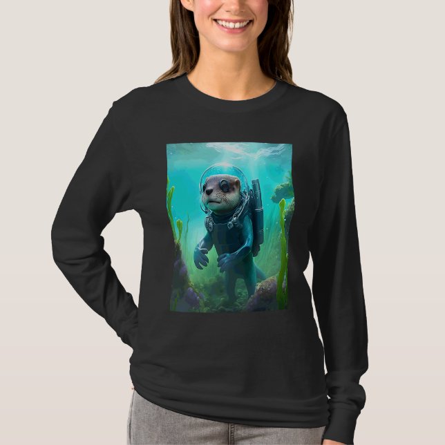 Häftig sjöutterdräkt Scuba dykande utter 2 T Shirt (Framsida)