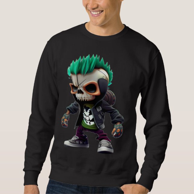 Häftig skatepunkare lång ärmad tröja (Framsida)