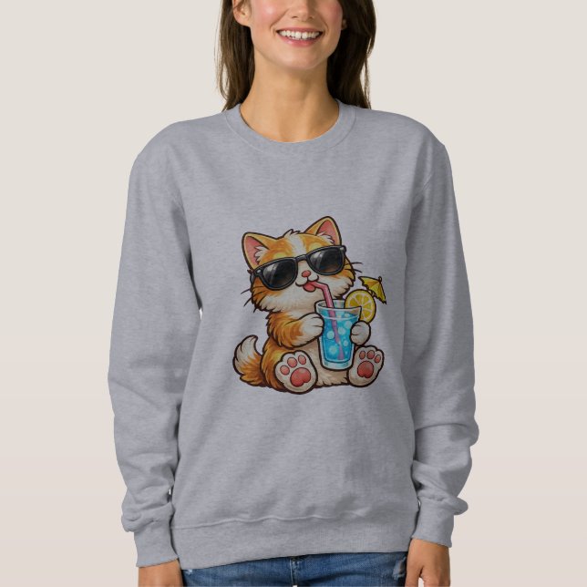 Häftig Sommar Katt T Shirt (Framsida)