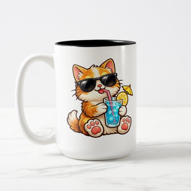 Häftig Sommar Katt Två-Tonad Mugg (Vänster)