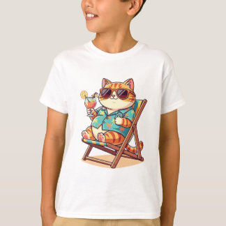 Häftig sommartröja för barn - Tecknad katt i Hawai T Shirt