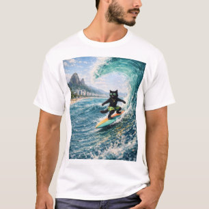 Häftig Surfande Katt T Shirt