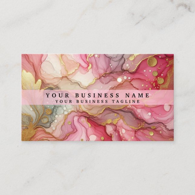 Häftig vacker rosa & guld alkoholbläck vattenfärg visitkort (Framsida)