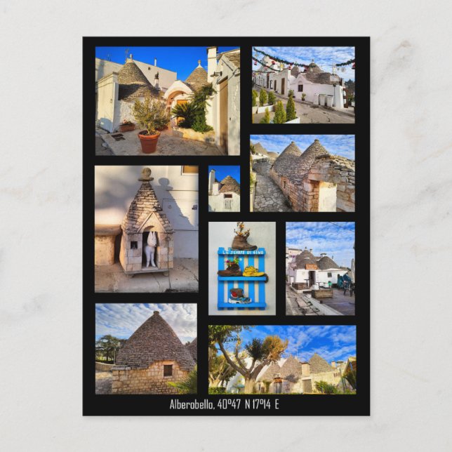 Häftiga Alberobello, collage Vykort (Framsida)