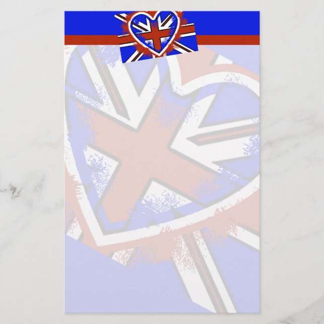 Häftigt hjärtdesign med brittisk flagga brevpapper (Framsida)