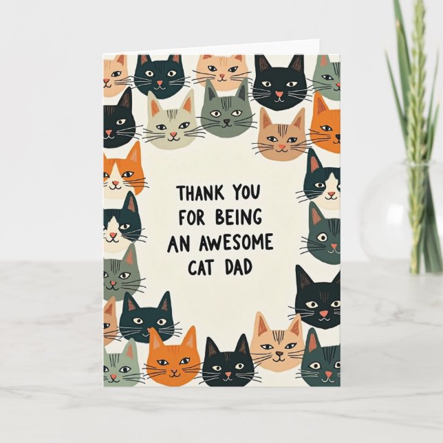 Häftigt Kattpappa Tack-kort Kort (Framsida)