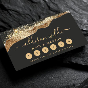 Häftigt svart och guld glitter trendig script lojalitetskort