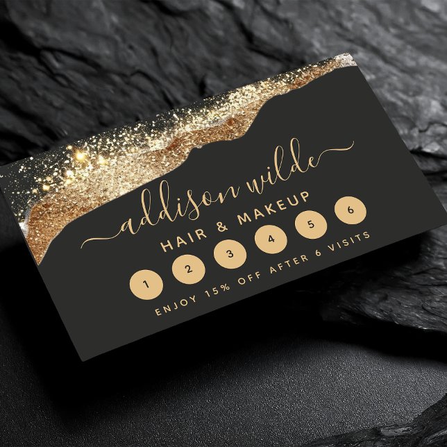 Häftigt svart och guld glitter trendig script lojalitetskort (Skapare uppladdad)