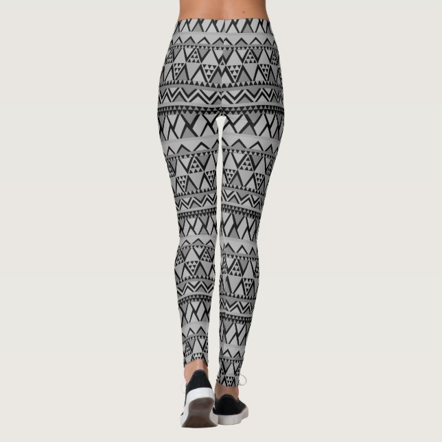 Häftigt trendig grå tribal geometrisk mönster leggings (Baksida)