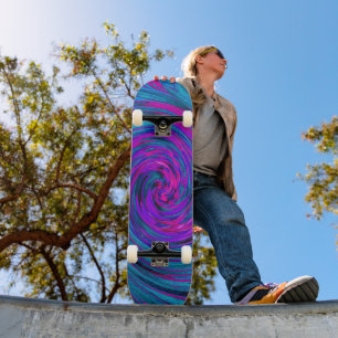 Häftigt varmt rosa, lila och blått abstrakt retro mini skateboard bräda 18,5 cm