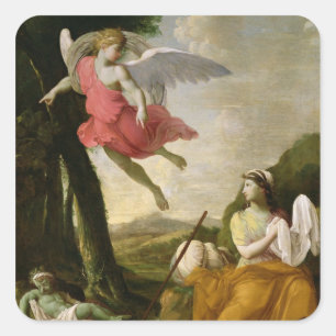 Hagar och Ishmael Räddad av ängeln, c.1648 Fyrkantigt Klistermärke