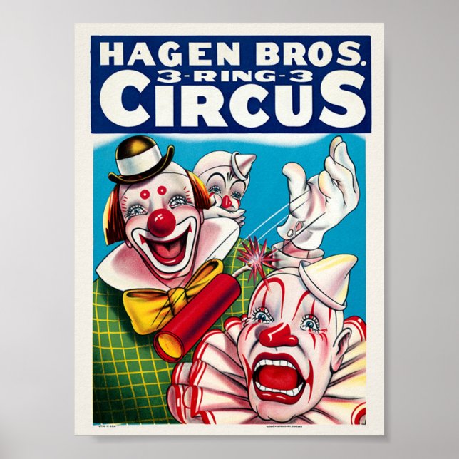 Hagen Bros. Clown USA Vintage affisch återställd (Framsidan)