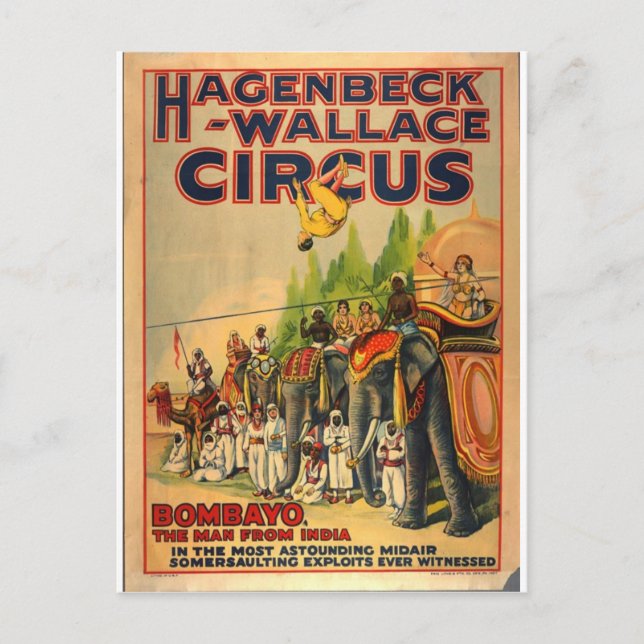 Hagenbeck Circus Vintage vycard Bombayo Vykort (Framsida)