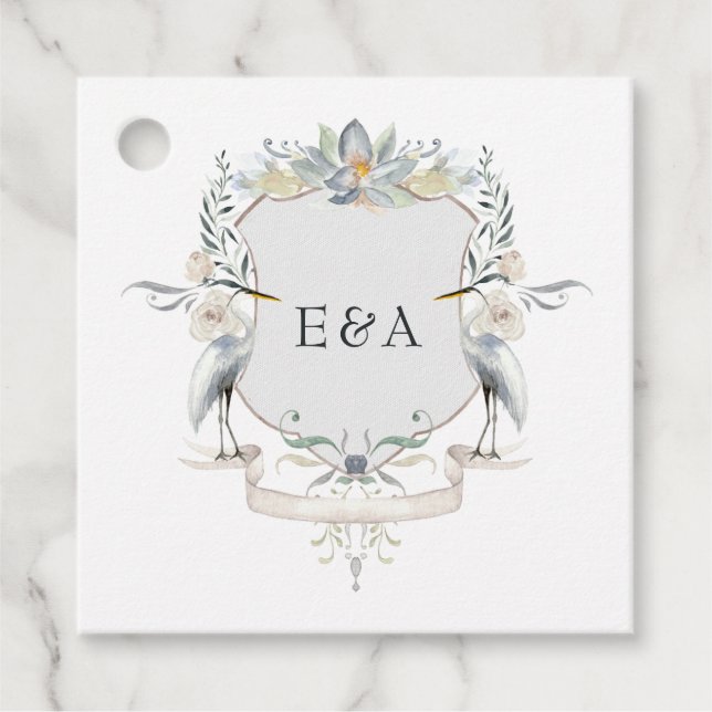 Häger Monogram Krön Elegant Sjö Bröllop Gåvor Etiketter (Framsida)