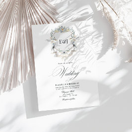 Häger Monogram Krön Elegant Sjö Bröllop Inbjudningar