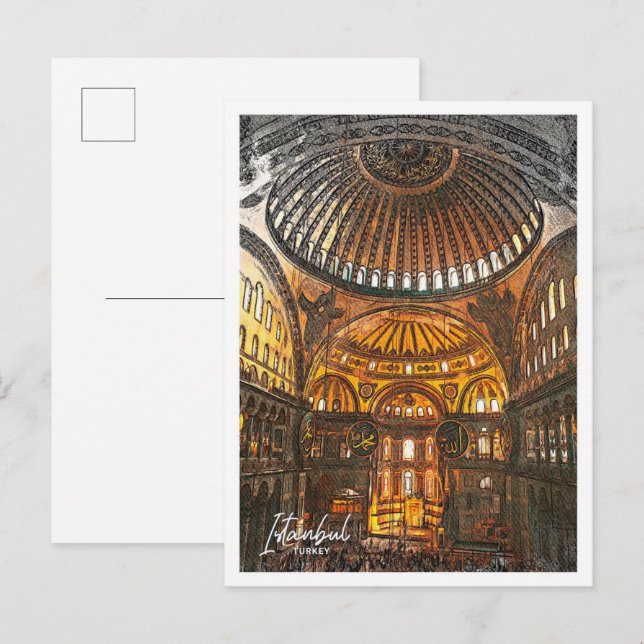 Hagia Sophia Istanbul Turkiet Färg Sketch Vykort (Fram/baksida)